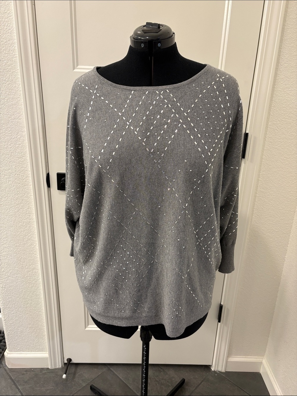 Women's Gray Studded Knit Sweater